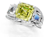 White gold Three-Stone Fancy Yellow Asscher Cut Cut Diamond Split Shank Prong Set Ring_13