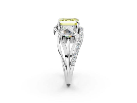 White gold Three-Stone Fancy Yellow Asscher Cut Cut Diamond Split Shank Prong Set Ring_26
