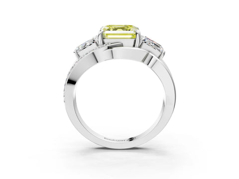 White gold Three-Stone Fancy Yellow Asscher Cut Cut Diamond Split Shank Prong Set Ring_27