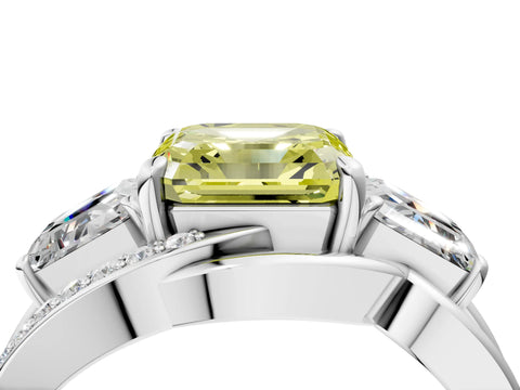 White gold Three-Stone Fancy Yellow Asscher Cut Cut Diamond Split Shank Prong Set Ring_28