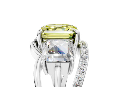 White gold Three-Stone Fancy Yellow Asscher Cut Cut Diamond Split Shank Prong Set Ring_29