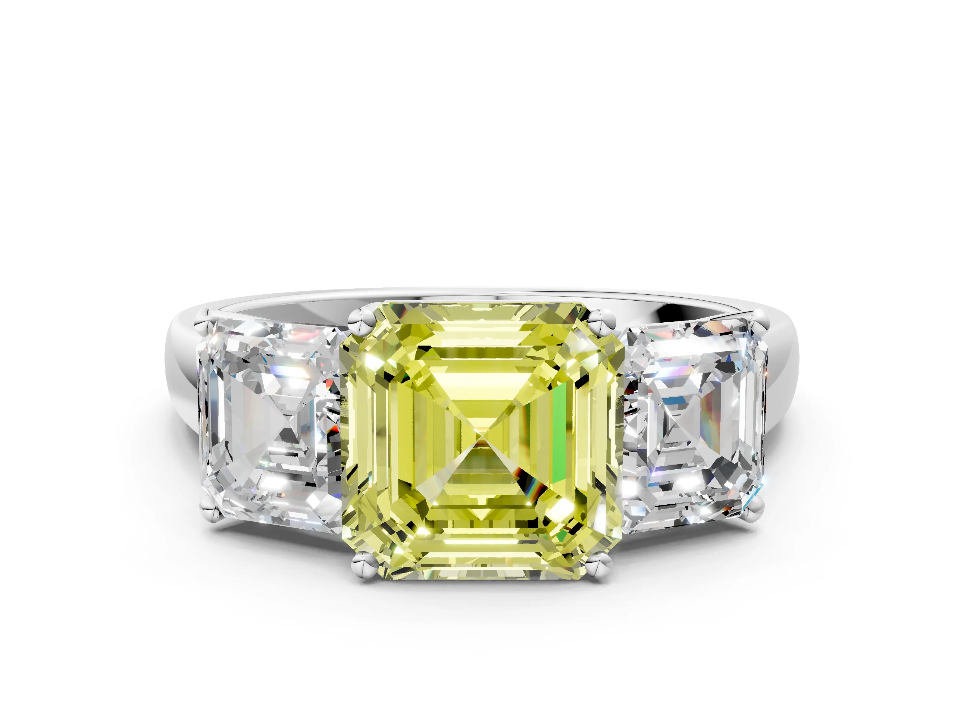 White gold Three-Stone Fancy Yellow Asscher Cut Cut Solitaire Ring with Classic Prong Setting_12