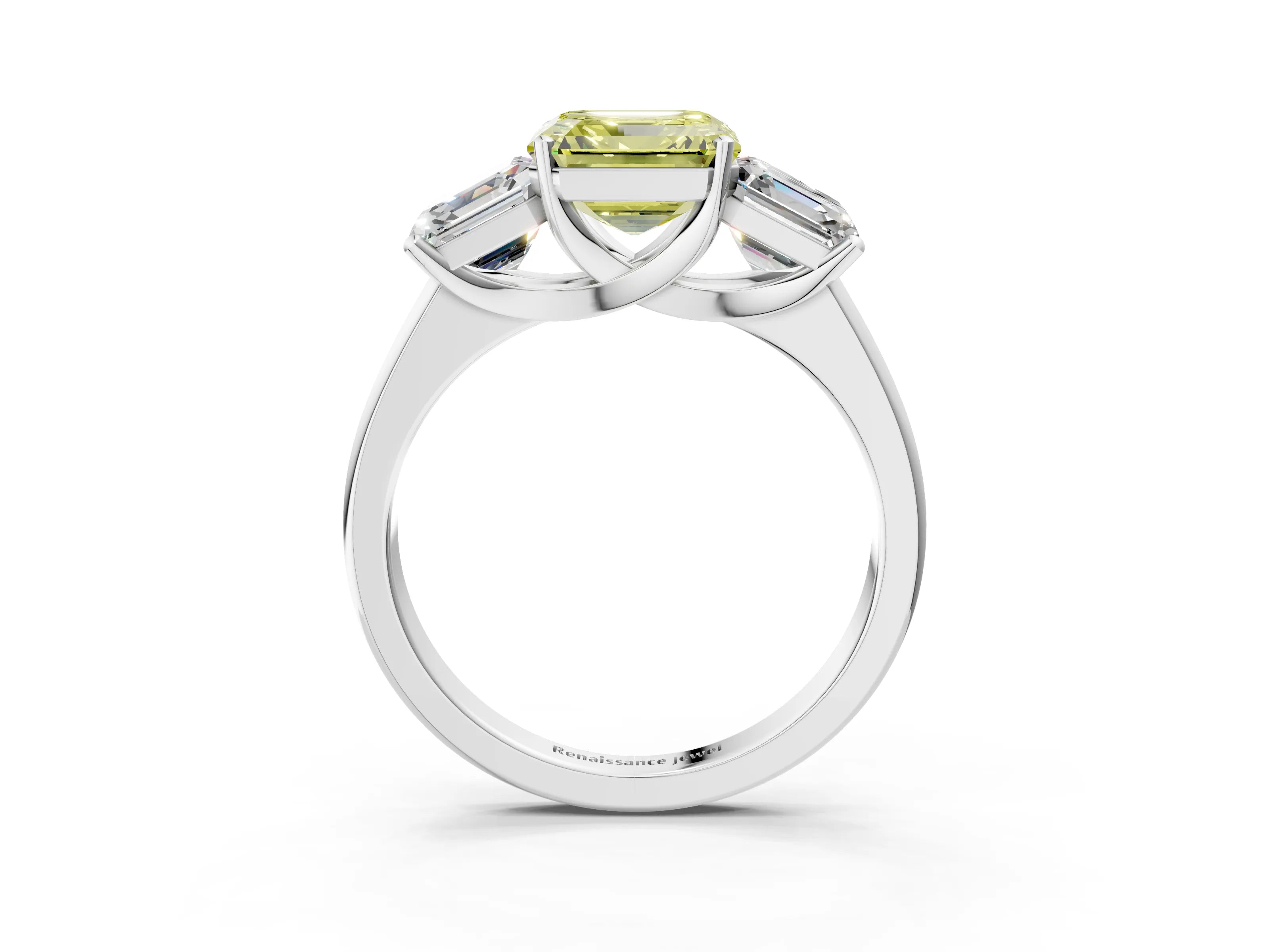 White gold Three-Stone Fancy Yellow Asscher Cut Cut Solitaire Ring with Classic Prong Setting_15