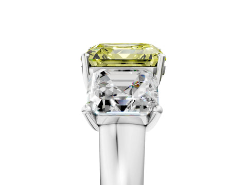 White gold Three-Stone Fancy Yellow Asscher Cut Cut Solitaire Ring with Classic Prong Setting_17