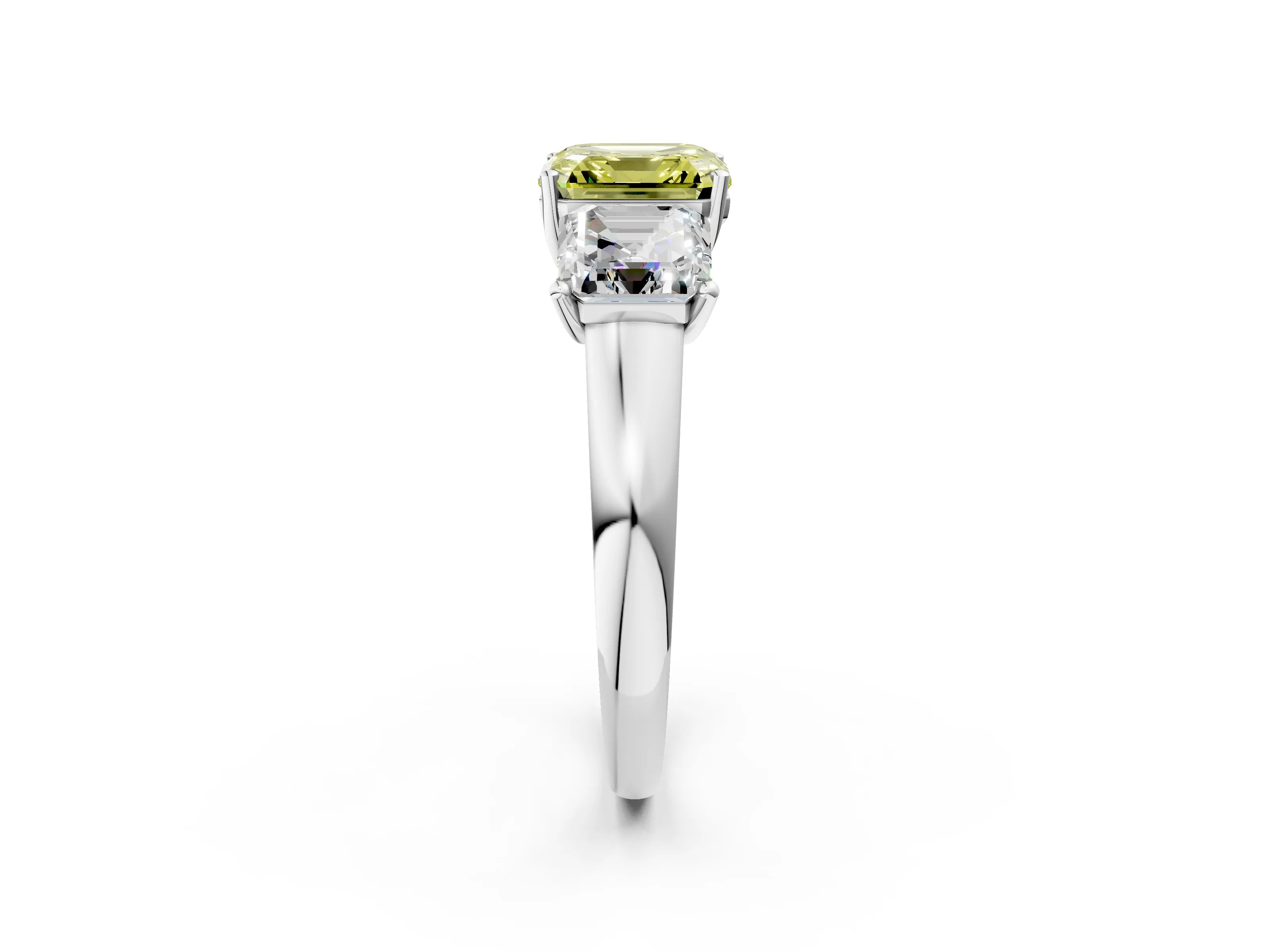 White gold Three-Stone Fancy Yellow Asscher Cut Cut Solitaire Ring with Classic Prong Setting_2