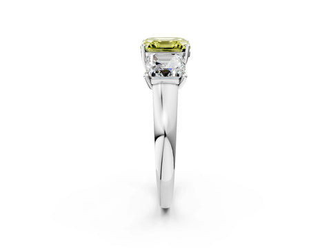 White gold Three-Stone Fancy Yellow Asscher Cut Cut Solitaire Ring with Classic Prong Setting_2