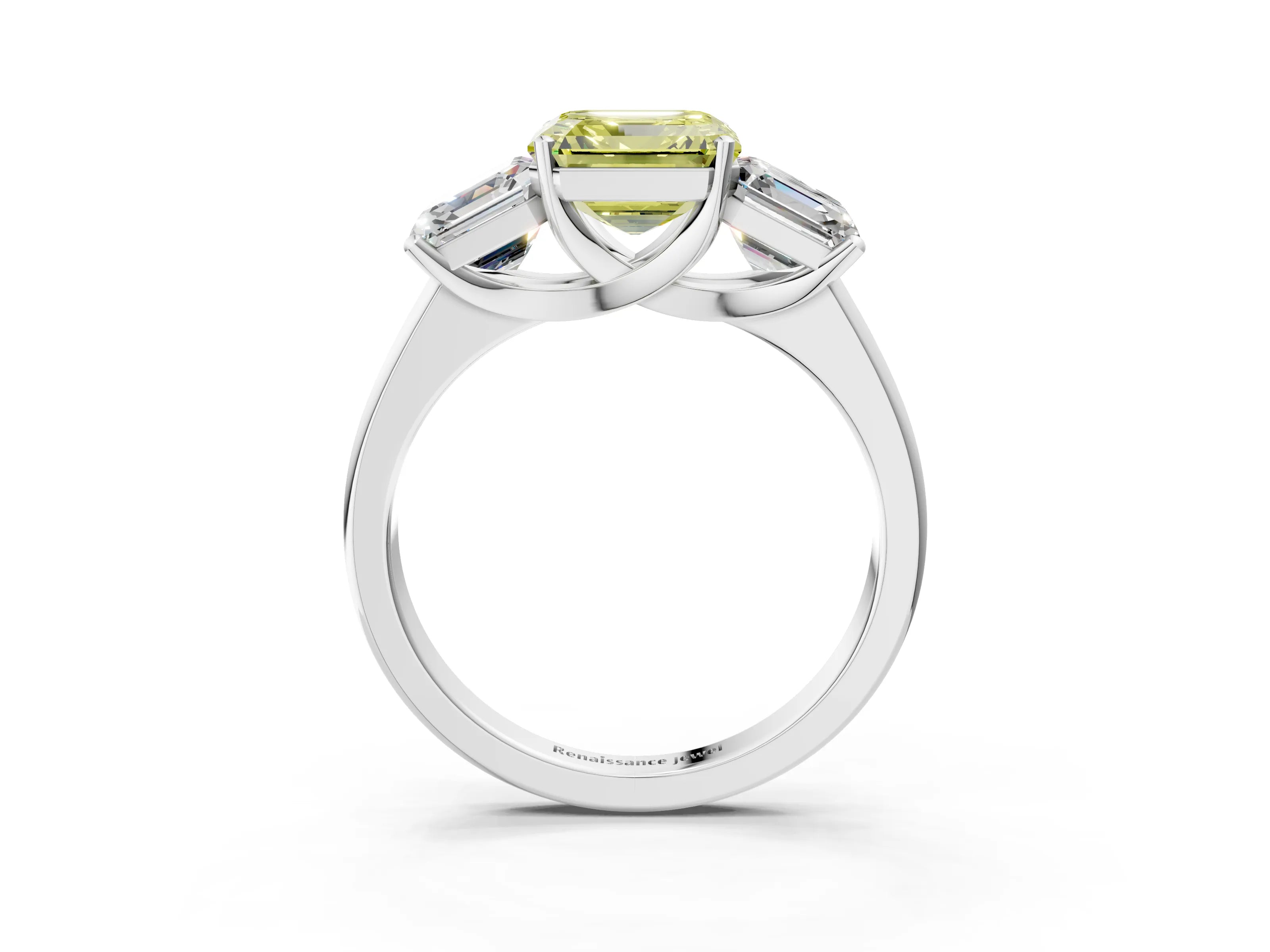 White gold Three-Stone Fancy Yellow Asscher Cut Cut Solitaire Ring with Classic Prong Setting_3