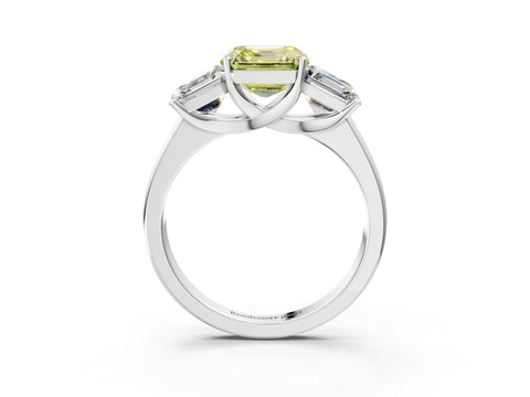 White gold Three-Stone Fancy Yellow Asscher Cut Cut Solitaire Ring with Classic Prong Setting_3