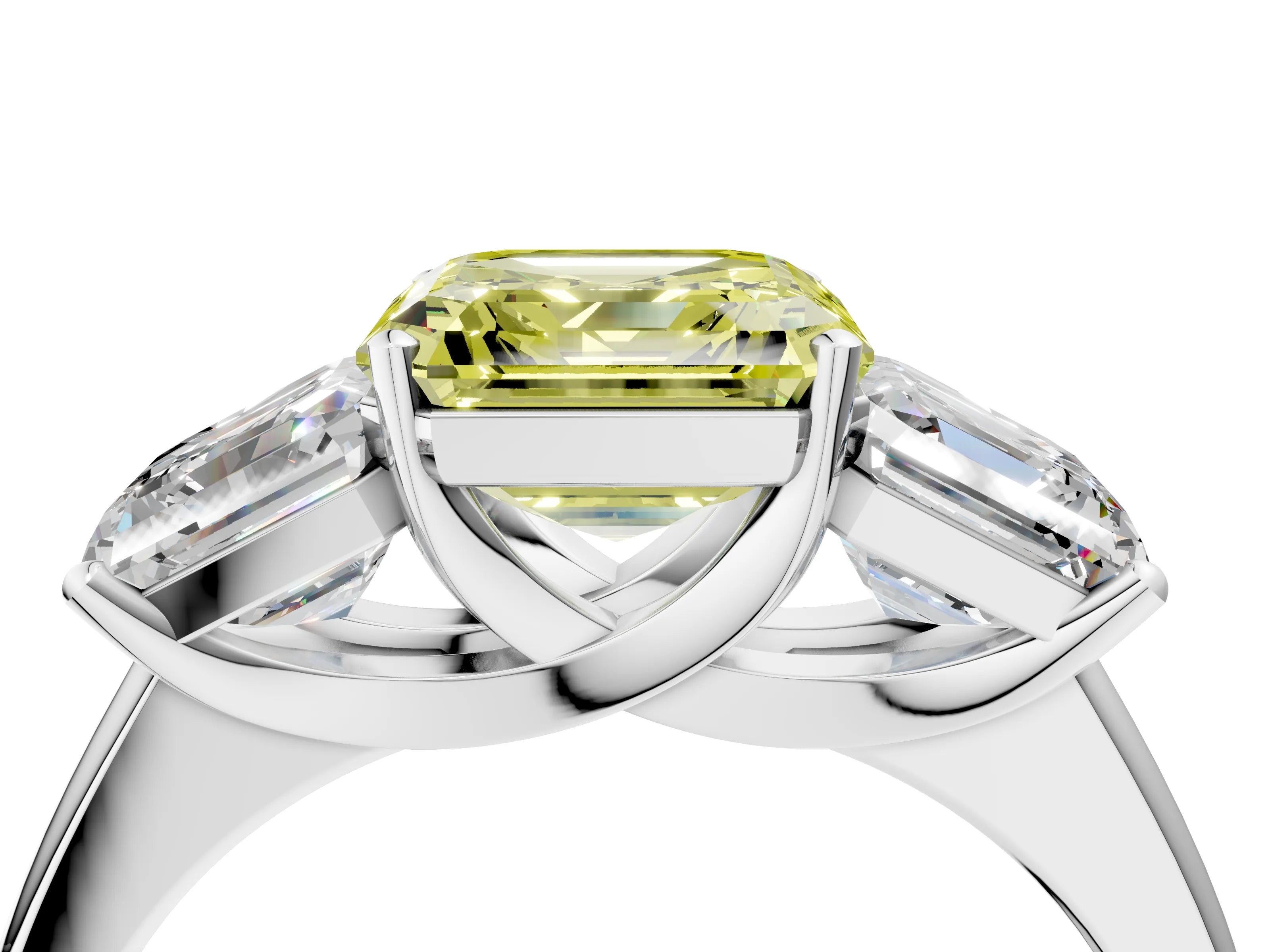 White gold Three-Stone Fancy Yellow Asscher Cut Cut Solitaire Ring with Classic Prong Setting_4