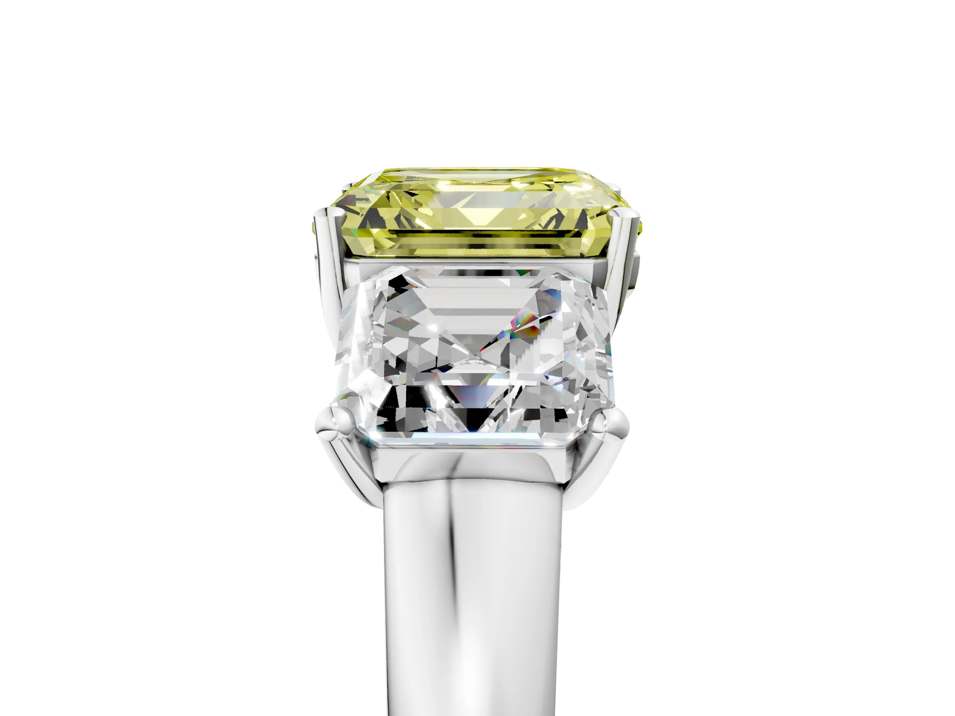 White gold Three-Stone Fancy Yellow Asscher Cut Cut Solitaire Ring with Classic Prong Setting_5
