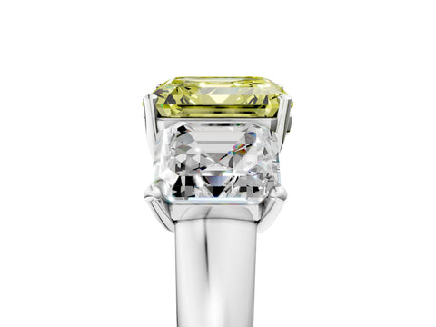 White gold Three-Stone Fancy Yellow Asscher Cut Cut Solitaire Ring with Classic Prong Setting_5
