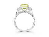 White gold Three-Stone Fancy Yellow Asscher Cut Diamond Braided Band Ring with Four-Prong Setting_54