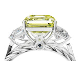 White gold Three-Stone Fancy Yellow Asscher Cut Diamond Braided Band Ring with Four-Prong Setting_54