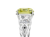 White gold Three-Stone Fancy Yellow Asscher Cut Diamond Braided Band Ring with Four-Prong Setting_56
