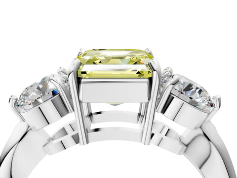 White gold Three-Stone Fancy Yellow Asscher Cut Diamond Channel Set Engagement Ring with Prong Setting_20