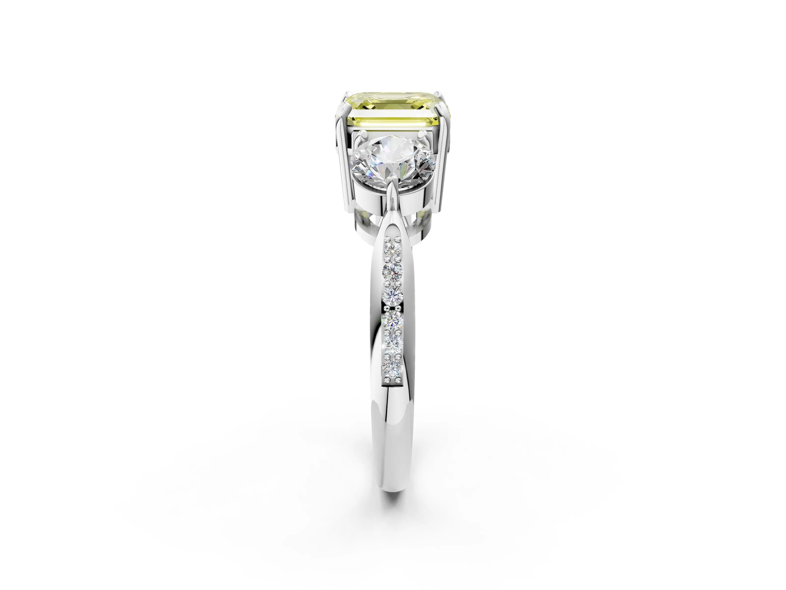 White gold Three-Stone Fancy Yellow Asscher Cut Diamond Channel Set Engagement Ring with Prong Setting_22