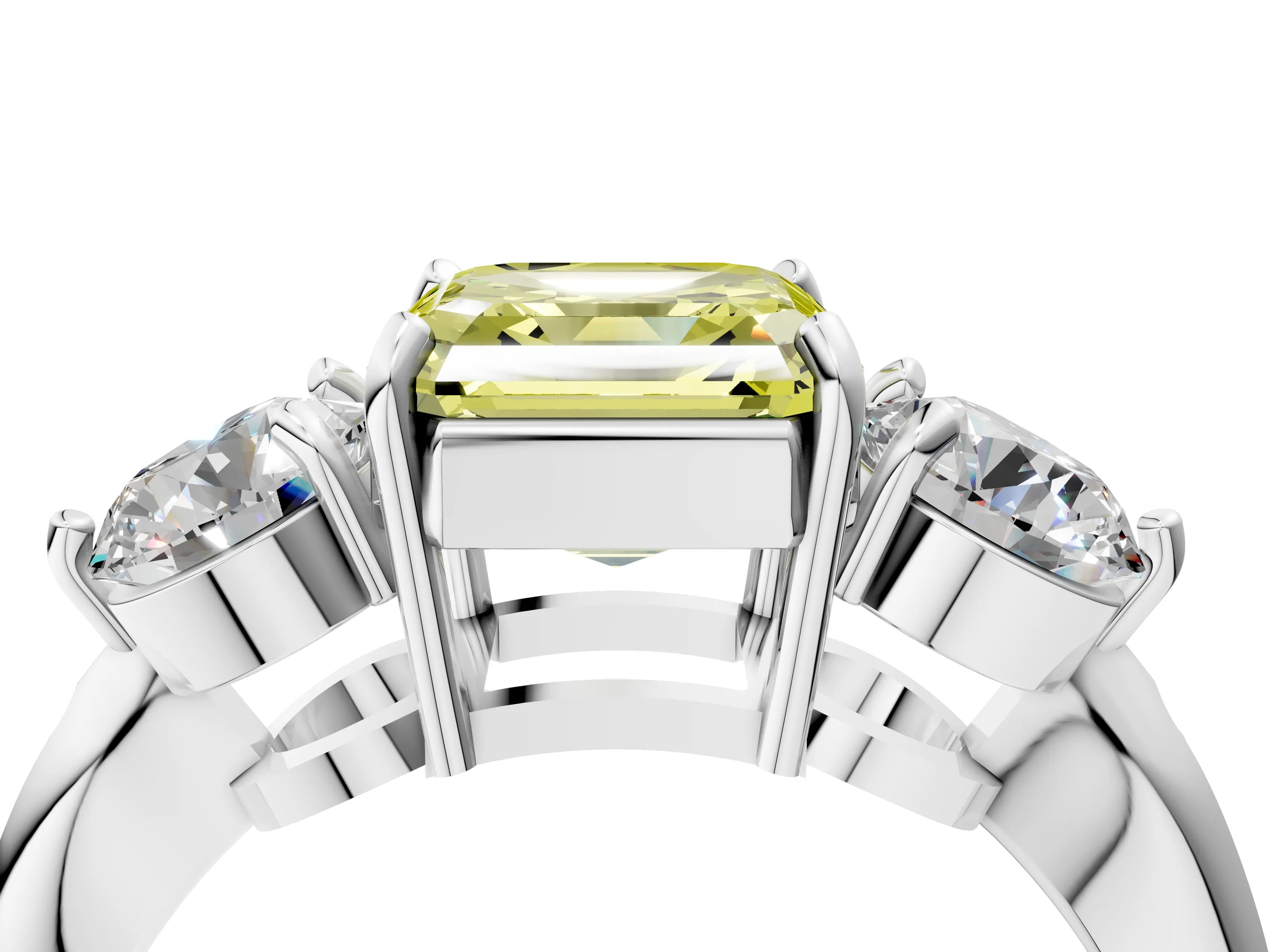 White gold Three-Stone Fancy Yellow Asscher Cut Diamond Channel Set Engagement Ring with Prong Setting_22
