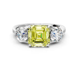 White gold Three-Stone Fancy Yellow Asscher Cut Diamond Channel Set Engagement Ring with Prong Setting_24