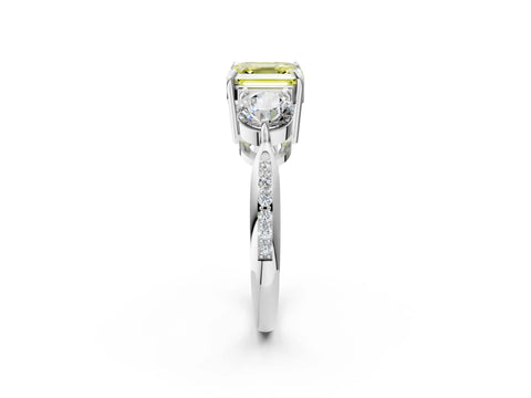 White gold Three-Stone Fancy Yellow Asscher Cut Diamond Channel Set Engagement Ring with Prong Setting_26