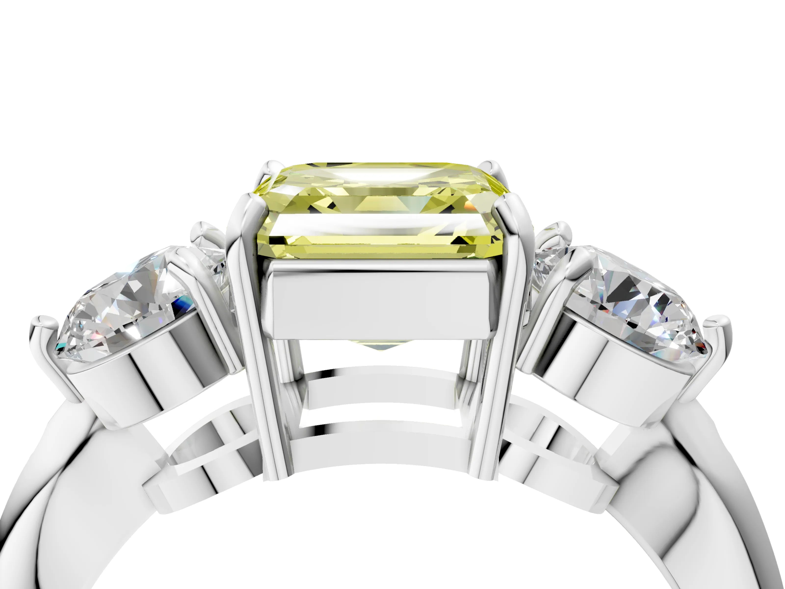White gold Three-Stone Fancy Yellow Asscher Cut Diamond Channel Set Engagement Ring with Prong Setting_28