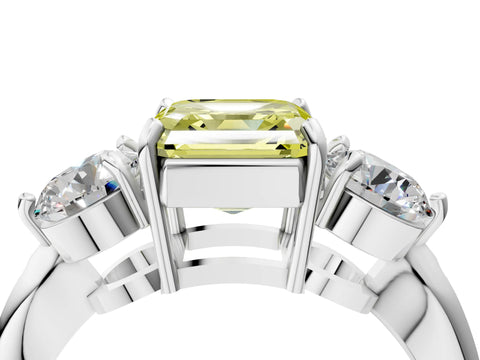 White gold Three-Stone Fancy Yellow Asscher Cut Diamond Channel Set Engagement Ring with Prong Setting_28