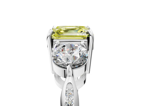 White gold Three-Stone Fancy Yellow Asscher Cut Diamond Channel Set Engagement Ring with Prong Setting_29