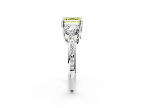 White gold Three-Stone Fancy Yellow Asscher Cut Diamond Channel Set Engagement Ring with Prong Setting_2