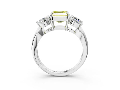 White gold Three-Stone Fancy Yellow Asscher Cut Diamond Channel Set Engagement Ring with Prong Setting_3