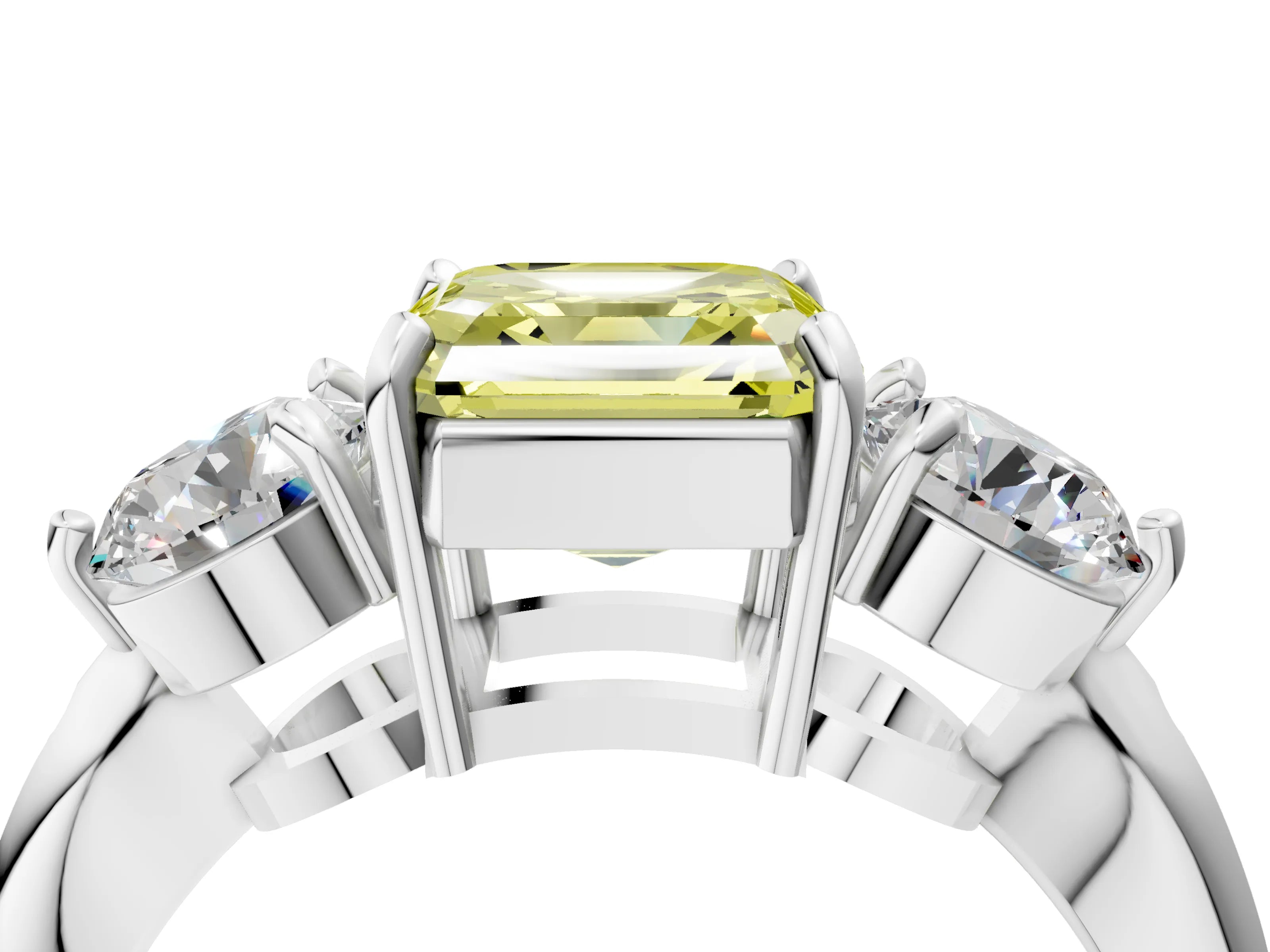 White gold Three-Stone Fancy Yellow Asscher Cut Diamond Channel Set Engagement Ring with Prong Setting_4