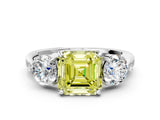 White gold Three-Stone Fancy Yellow Asscher Cut Diamond Channel Set Engagement Ring with Prong Setting_6