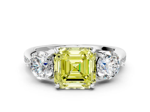 White gold Three-Stone Fancy Yellow Asscher Cut Diamond Channel Set Engagement Ring with Prong Setting_6