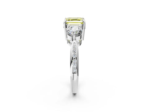 White gold Three-Stone Fancy Yellow Asscher Cut Diamond Channel Set Engagement Ring with Prong Setting_8