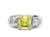White gold Three-Stone Fancy Yellow Asscher Cut Diamond Channel Set Engagement Ring with Prong Setting