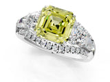 White gold Three-Stone Fancy Yellow Asscher Cut Diamond Engagement Ring with Pave Band and Prong Setting_13