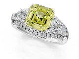 White gold Three-Stone Fancy Yellow Asscher Cut Diamond Engagement Ring with Pave Band and Prong Setting_13