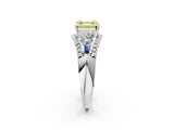 White gold Three-Stone Fancy Yellow Asscher Cut Diamond Engagement Ring with Pave Band and Prong Setting_14