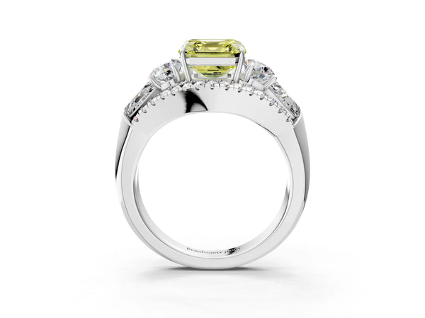 Platinum Asscher Cut Five Stone Baguette Engagement Ring Setting for Fancy Yellow Center