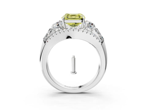 White gold Three-Stone Fancy Yellow Asscher Cut Diamond Engagement Ring with Pave Band and Prong Setting_15