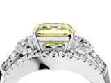 White gold Three-Stone Fancy Yellow Asscher Cut Diamond Engagement Ring with Pave Band and Prong Setting_16