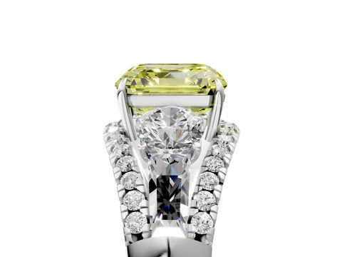 White gold Three-Stone Fancy Yellow Asscher Cut Diamond Engagement Ring with Pave Band and Prong Setting_17
