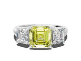 White gold Three-Stone Fancy Yellow Asscher Cut Diamond Engagement Ring with Prong Setting_15