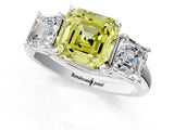 White gold Three-Stone Fancy Yellow Asscher Cut Diamond Engagement Ring with Prong Setting_16