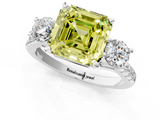 White gold Three-Stone Fancy Yellow Asscher  Cut Diamond Pavé Band with Four-Prong Setting_1