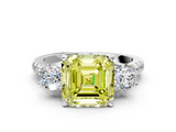 White gold Three-Stone Fancy Yellow Asscher  Cut Diamond Pavé Band with Four-Prong Setting