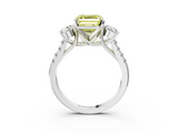 White gold Three-Stone Fancy Yellow Asscher  Cut Diamond Pavé Band with Four-Prong Setting_3