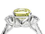 White gold Three-Stone Fancy Yellow Asscher  Cut Diamond Pavé Band with Four-Prong Setting_4