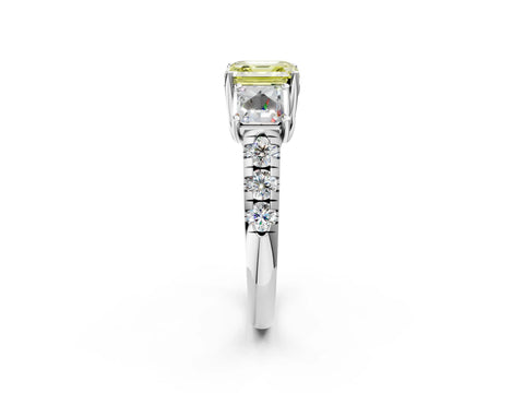 White gold Three-Stone Fancy Yellow Asscher Cut Diamond Pavé Band with Prong Setting_14