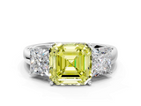White gold Three-Stone Fancy Yellow Asscher  Cut Diamond Ring with Channel-Set Band and Four-Prong Setting_17