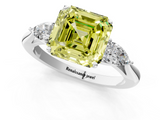 White gold Three-Stone Fancy Yellow Asscher  Cut Diamond Ring with Pear Side Stones in Four-Prong Setting_18