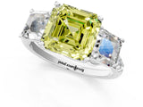 White gold Three-Stone Fancy Yellow Asscher Cut Diamond Ring with Round  Pavé Band and Prong Setting_37